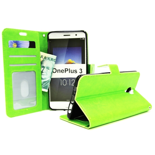 Crazy Horse Wallet OnePlus 3 Grön