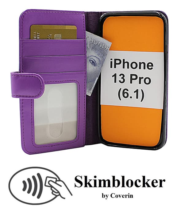 Skimblocker Plånboksfodral iPhone 13 Pro (6.1) Lila