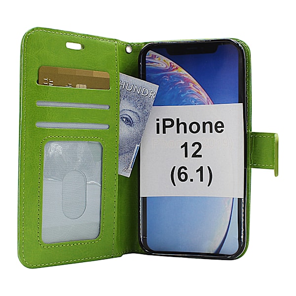Crazy Horse Wallet iPhone 12 (6.1) (Svart) Grön