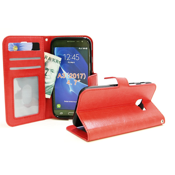 Crazy Horse Wallet Samsung Galaxy A3 2017 (A320F) Röd