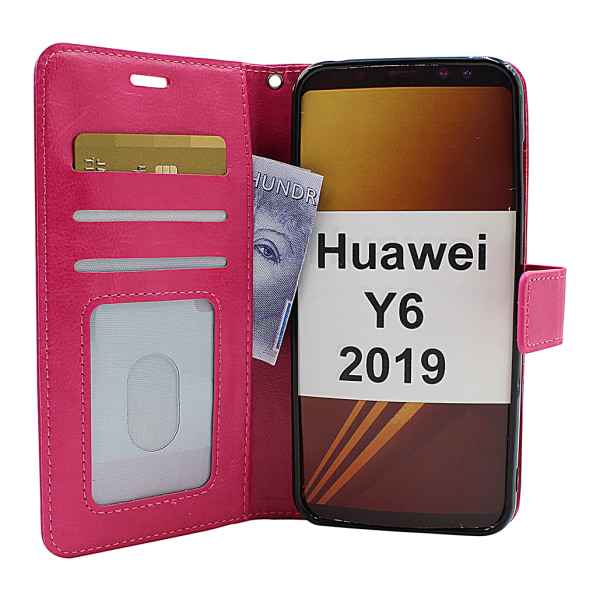 Crazy Horse Wallet Huawei Y6 2019 Hotpink