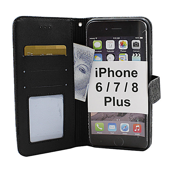 Flower Standcase Wallet iPhone 6 Plus / 7 Plus / 8 Plus Blå