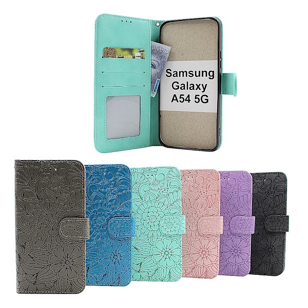 Flower Standcase Wallet Samsung Galaxy A54 5G Blå