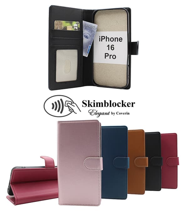 Skimblocker iPhone 16 Pro Plånboksfodral Svart