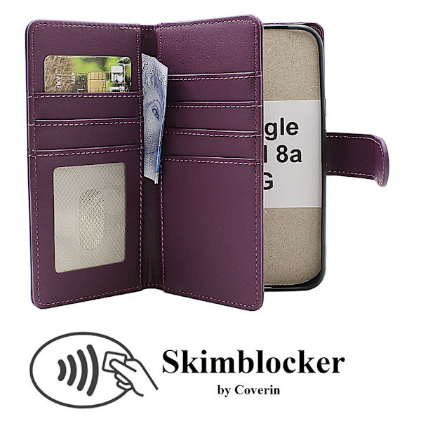 Skimblocker Google Pixel 8a 5G XL Magnet Plånboksfodral Mörklila