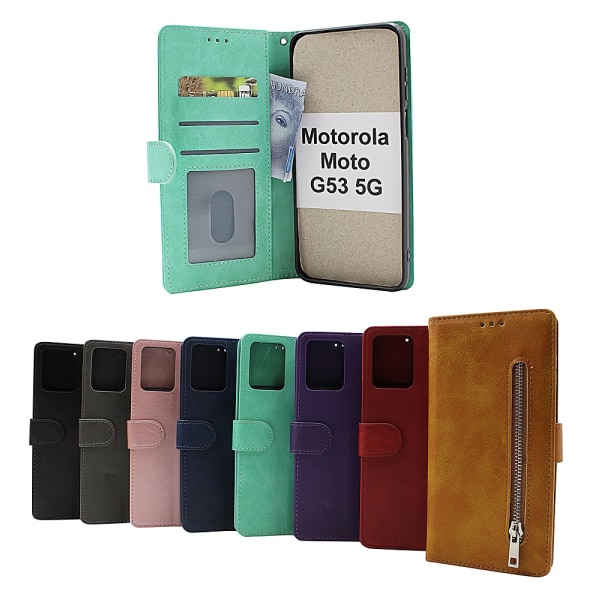 Zipper Standcase Wallet Motorola Moto G53 5G Marinblå