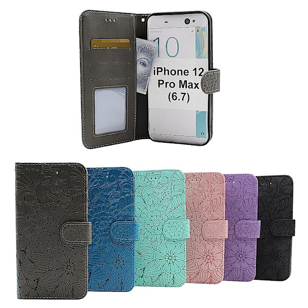 Flower Standcase Wallet iPhone 12 Pro Max (6.7) Grå