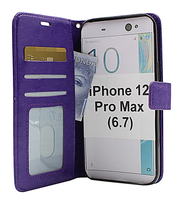 Crazy Horse Wallet iPhone 12 Pro Max (6.7) (Svart) Lila
