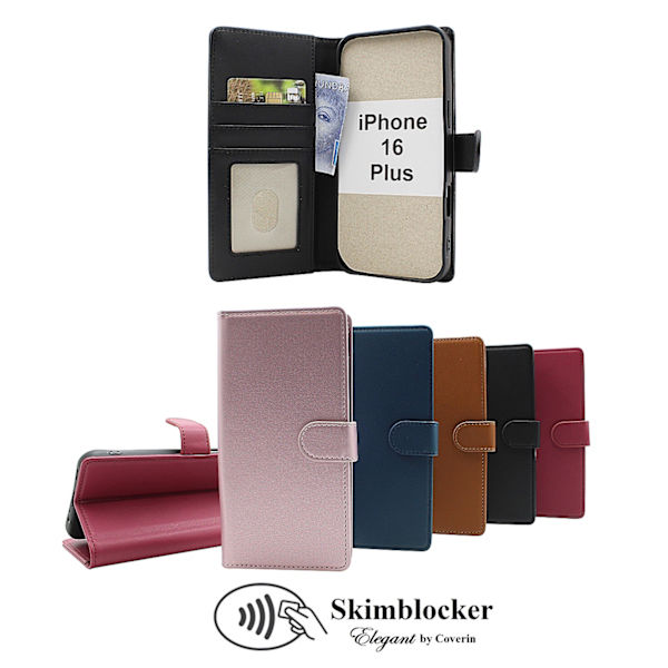 Skimblocker iPhone 16 Plus Plånboksfodral Brun