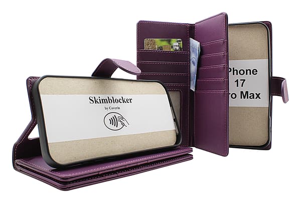 Skimblocker iPhone 17 Pro Max XL Plånboksfodral Mörklila