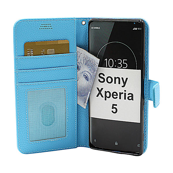 New Standcase Wallet Sony Xperia 5 Ljusblå