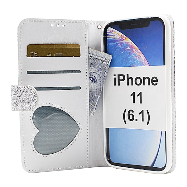 Standcase Glitter Wallet iPhone 11 (6.1) Ljusrosa