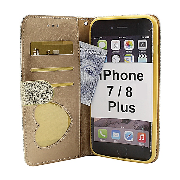 Standcase Glitter Wallet iPhone 7 Plus / 8 Plus Silver