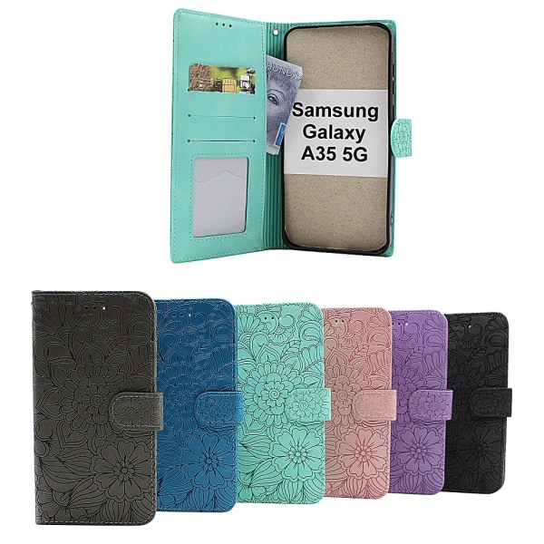 Flower Standcase Wallet Samsung Galaxy A35 5G Blå