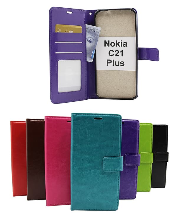 Crazy Horse Wallet Nokia C21 Plus Lila