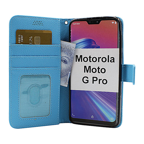 New Standcase Wallet Motorola Moto G Pro (Svart) Ljusblå
