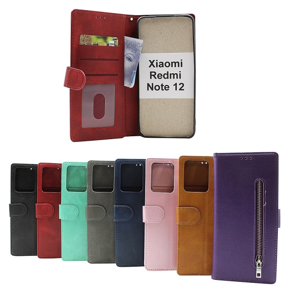 Zipper Standcase Wallet Xiaomi Redmi Note 12 Grå