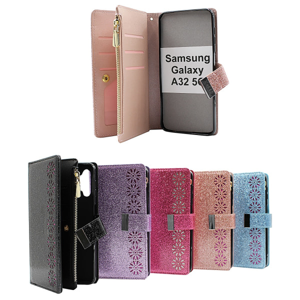 XL Standcase Glitterwallet Samsung Galaxy A32 5G (SM-A326B) Ljusrosa