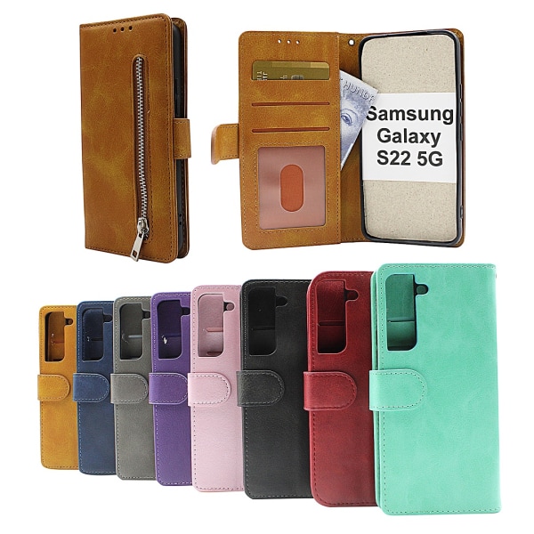 Zipper Standcase Wallet Samsung Galaxy S22 5G Marinblå