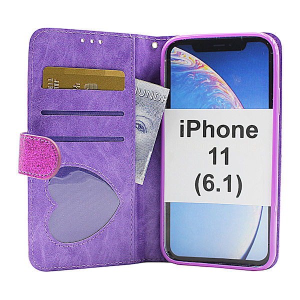 Standcase Glitter Wallet iPhone 11 (6.1) Ljusrosa