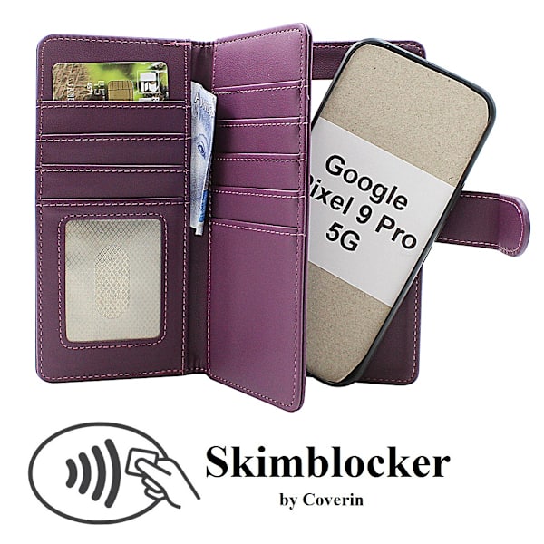 Skimblocker Google Pixel 9 Pro 5G XL Magnet Plånboksfodral Mörklila