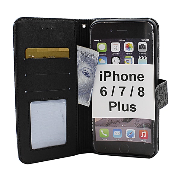 Flower Standcase Wallet iPhone 6 Plus / 7 Plus / 8 Plus Blå