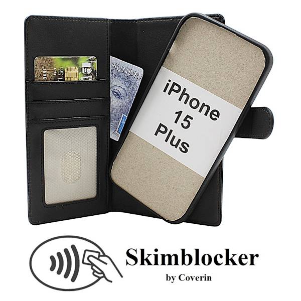 Skimblocker iPhone 15 Plus Magnet Plånboksfodral Mörkröd