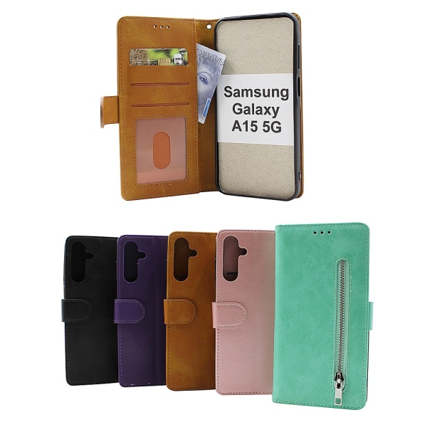 Zipper Standcase Wallet Samsung Galaxy A15 5G Svart