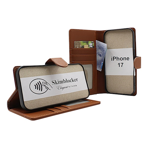 Skimblocker iPhone 17 Plånboksfodral Brandy
