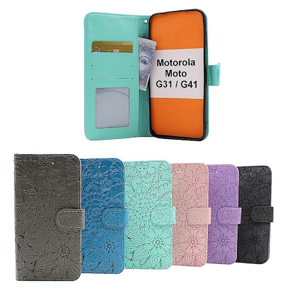 Flower Standcase Wallet Motorola Moto G31/G41 Grå