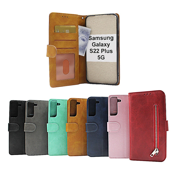 Zipper Standcase Wallet Samsung Galaxy S22 Plus 5G Ljusrosa