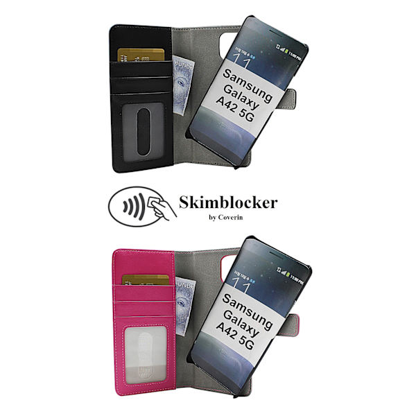 Skimblocker Magnet Fodral Samsung Galaxy A42 5G Hotpink