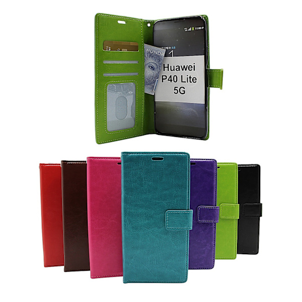 Crazy Horse Wallet Huawei P40 Lite 5G (Svart) Hotpink