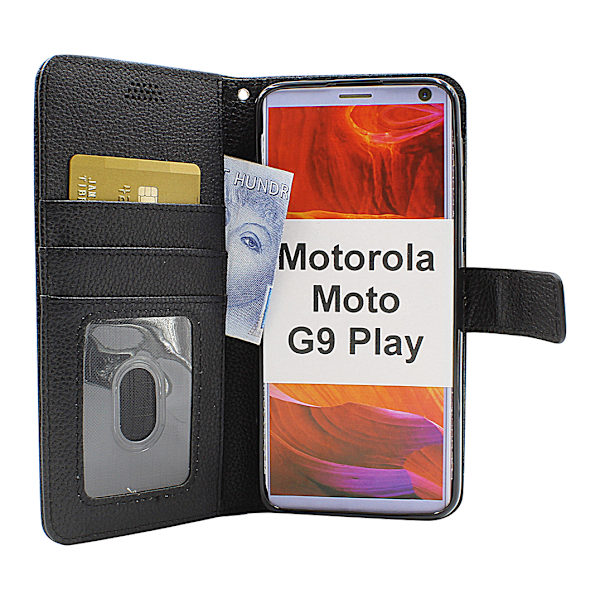 New Standcase Wallet Motorola Moto G9 Play (Svart) Ljusblå