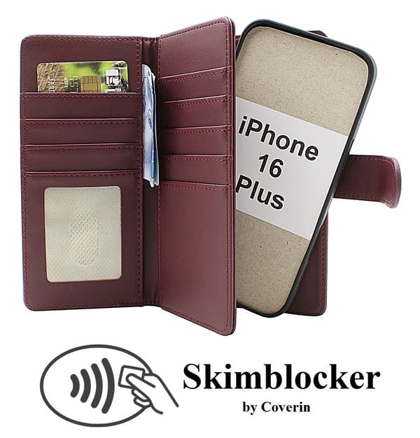 Skimblocker iPhone 16 Plus XL Magnet Plånboksfodral Mörkröd