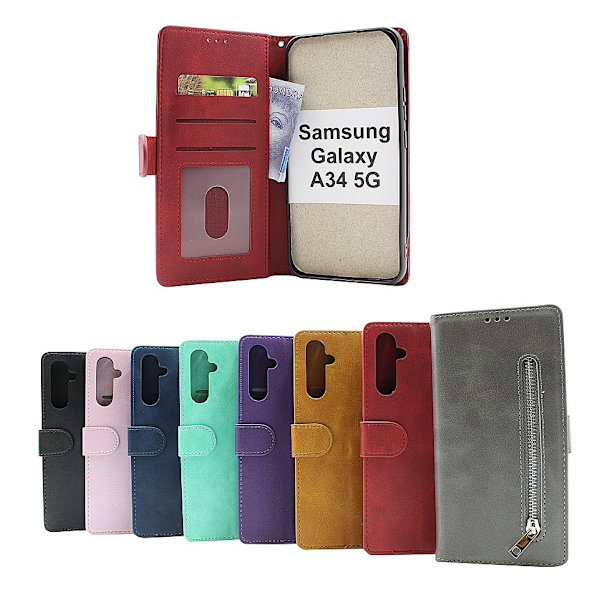 Zipper Standcase Wallet Samsung Galaxy A34 5G Grå