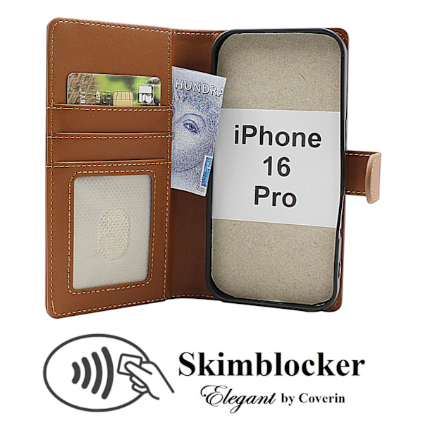 Skimblocker iPhone 16 Pro Plånboksfodral Brun