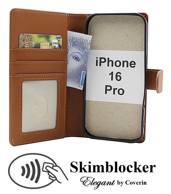 Skimblocker iPhone 16 Pro Plånboksfodral Svart