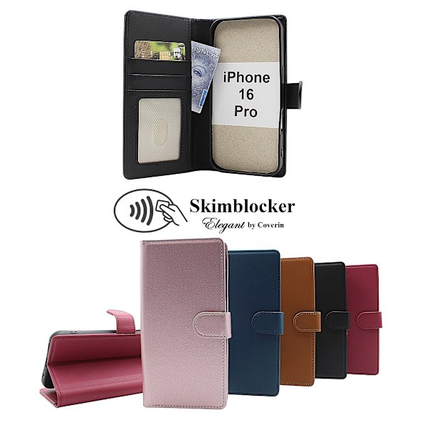 Skimblocker iPhone 16 Pro Plånboksfodral Brun