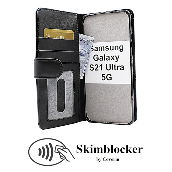 Skimblocker Plånboksfodral Samsung Galaxy S21 Ultra 5G Svart