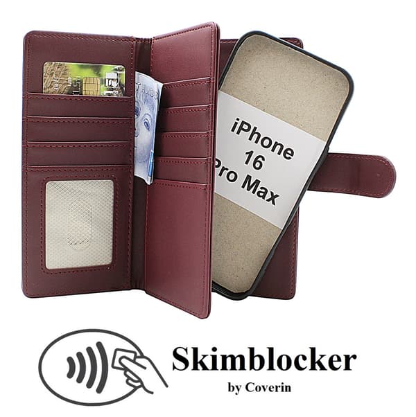 Skimblocker iPhone 16 Pro Max XL Magnet Plånboksfodral Mörkröd