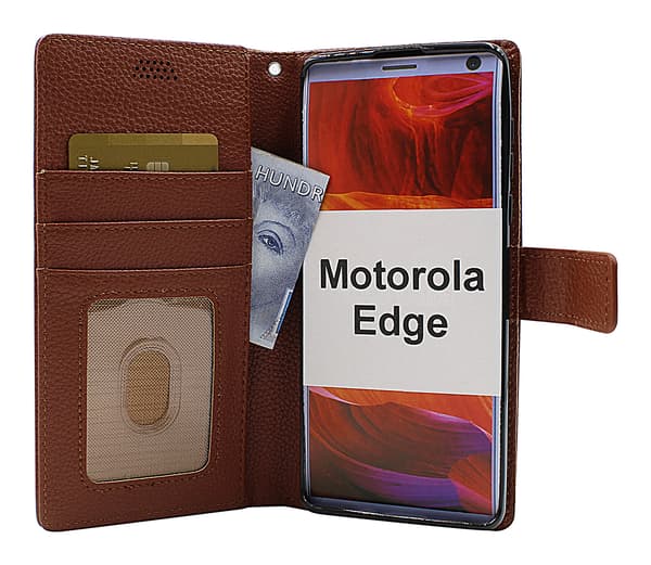 New Standcase Wallet Motorola Edge (Svart) Ljusblå