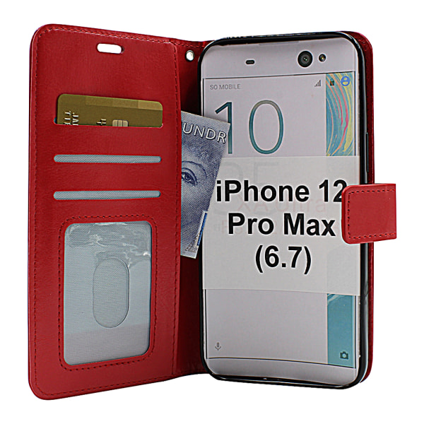 Crazy Horse Wallet iPhone 12 Pro Max (6.7) (Svart) Hotpink