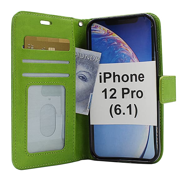 Crazy Horse Wallet iPhone 12 Pro (6.1) (Svart) Hotpink