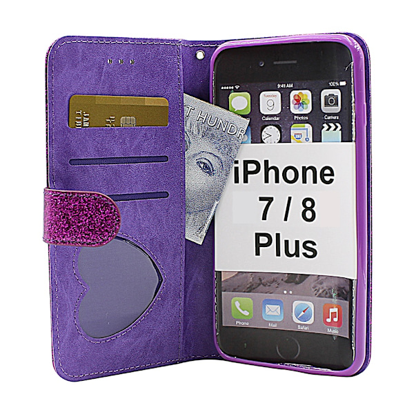 Standcase Glitter Wallet iPhone 7 Plus / 8 Plus Silver