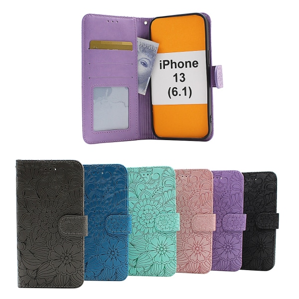 Flower Standcase Wallet iPhone 13 (6.1) Svart