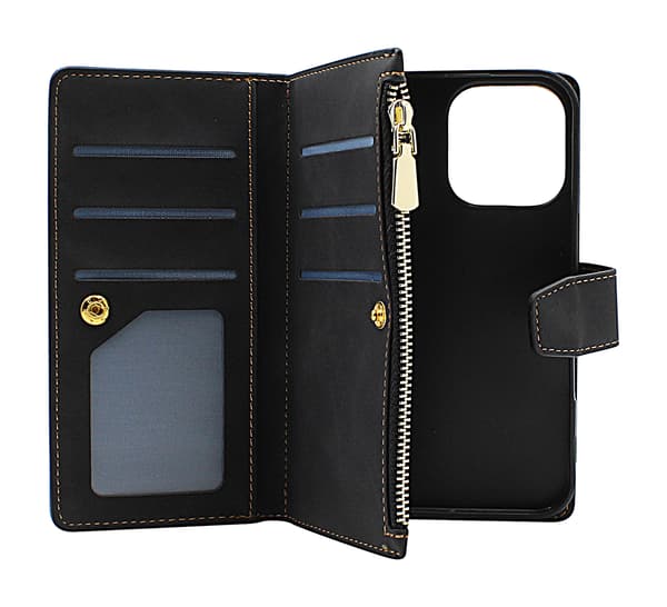 XL iPhone 16 Pro Lyx Plånboksfodral Marinblå
