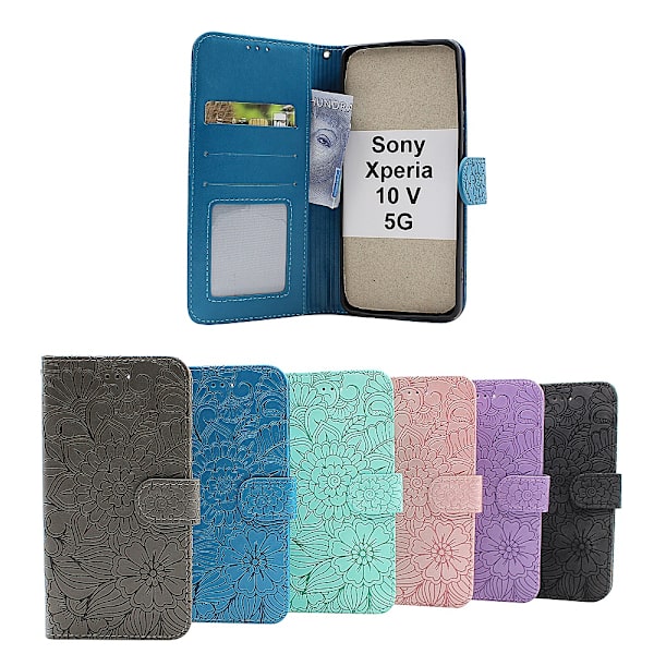 Flower Standcase Wallet Sony Xperia 10 V 5G Blå
