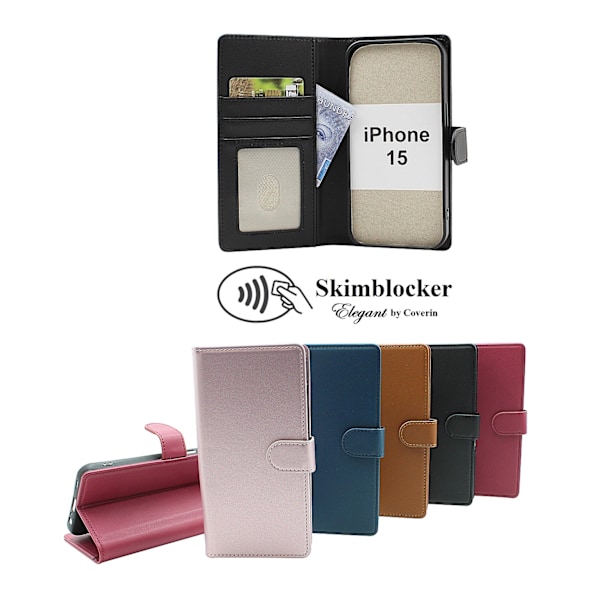 Skimblocker iPhone 15 Plånboksfodral Svart