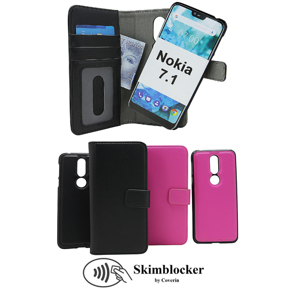 Skimblocker Magnet Wallet Nokia 7.1 Svart